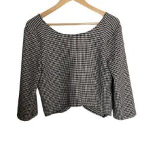Zara Black & White Houndstooth Knot Hem Top Medium
